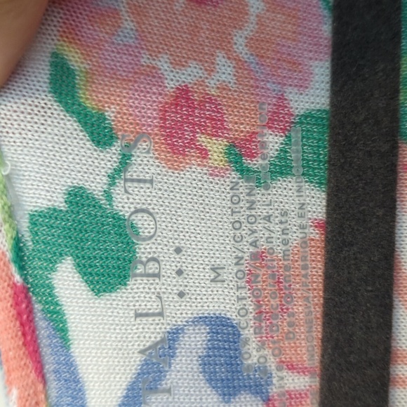 Talbots Floral Chiffon Hem Top Sweater Size Medium 3/4 Sleeve Cotton Rayon Knit - Picture 4 of 6